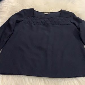 LOFT EUC Navy Blouse Quilted Detail Size Small